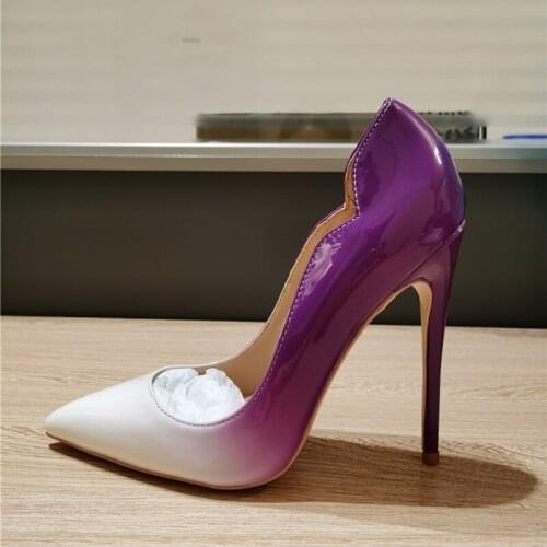 Purple White Gradient Concise brand shoes pointed 12cm high stiletto heels shallow classic women pumps QP042 CHENSIR9