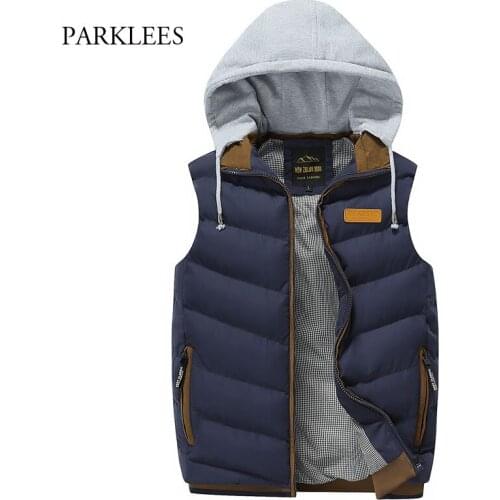 Winter Hooded Vest Mens Fashion Sleeveless Men Waistcoat Solid Slim Warm Comfortable Hommes Veste Pocket Badge Chaqueta Hombre