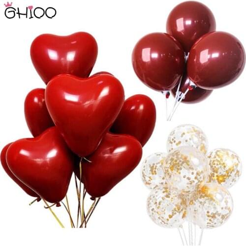 GIHOO 10pcs 10Inch Ruby Red Latex Balloon Heart Double-Layer LOVE Balloons for Birthday Valentines Day Wedding Party Decoration