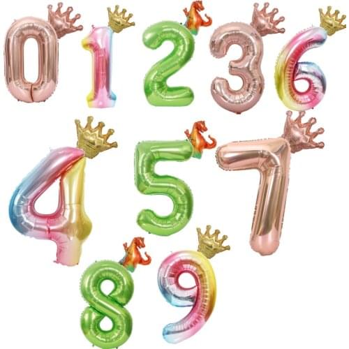40 Inch Crown Number Balloon Set Rose Gold Green Colorful Aluminum Foil Balloon Children Toy Birthday Party Decoration Balloon