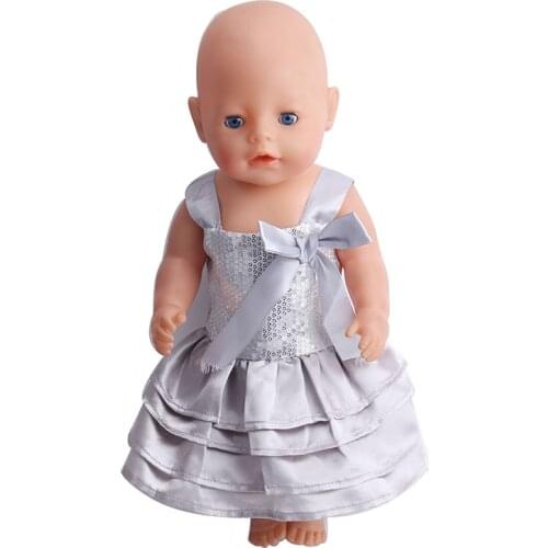 43 Cm Boy American Dolls Skirt Summer Silver Bow Princess Dress Born Baby Toy Accessories 18 Inch Girls Gift f40