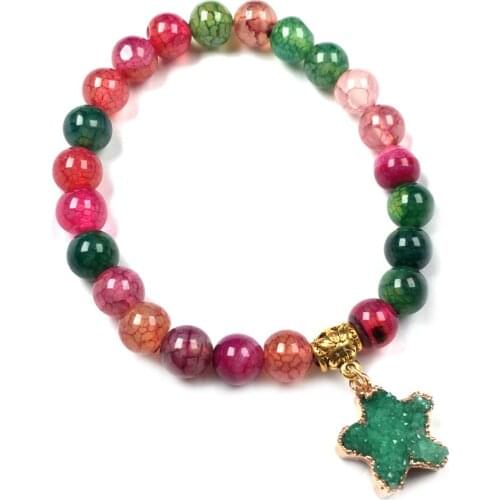 8mm Natural Agate Round Bead Five-pointed Star Pendant Ladies Boutique Fashion Bracelet