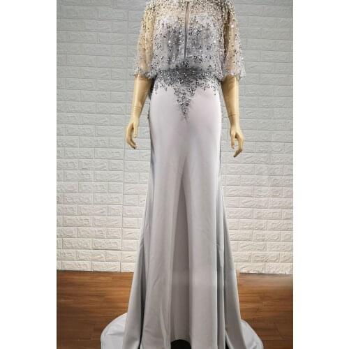 Tailor shop mother of bride dresses silver sequin beads dress elegant occasion wear silver formal gown bling evening gowns