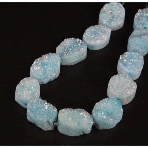 Approx12PCS/strand Blue AB Natural Quartz Geode Druzy Oval Slab Nugget Beads,Roug Agates Crystal Drusy Slice Pendants Jewelry