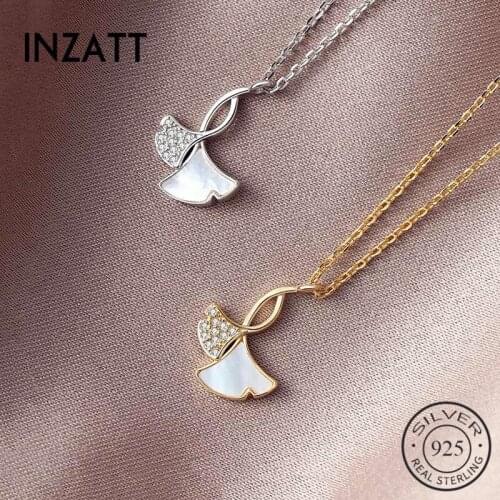 INZATT Real 925 Sterling Silver Shell Zircon Leaves Pendant Choker Necklace For Fashion Women Fine Jewelry Cute Accessories