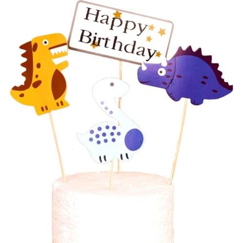 Childrens cartoon birthday cake decoration Jurassic dinosaur long-necked dragon cake card party baking supplies