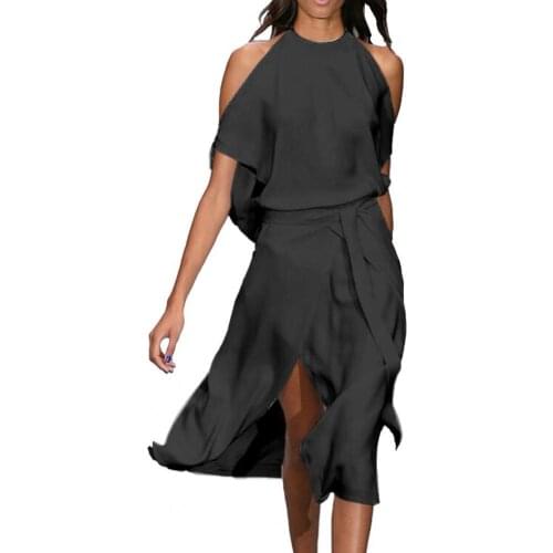 Long Dress Halter Simple Elegant Women Off Shoulder Loose Dress for Work