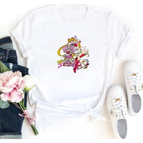 Aesthetic Cartoon Girl TShirts Women Vintage O-neck Tee Shirt Femme Aesthetic Fcasual Camiseta Mujer Graphic T Shirts for Women
