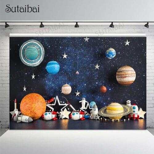 Space Photography Backdrop Birthday Baby Shower Sci-Fi Universe Spaceship Astronaut Backgrounds Photo Studio Photozone Photocall