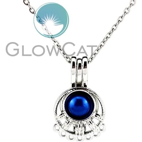 KK975 Copper Filigree Design Beads Cage Locket Pendant Perfume Diffuser Pearl Cage Necklace