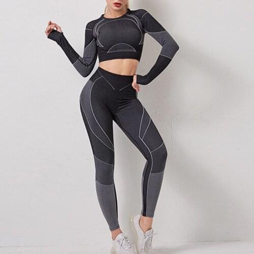 LANTECH Women Sports Suits Set Yoga Sets Gym Fitness Athletic Pants Sportswear Leggings Shirt Seamless Sports Active