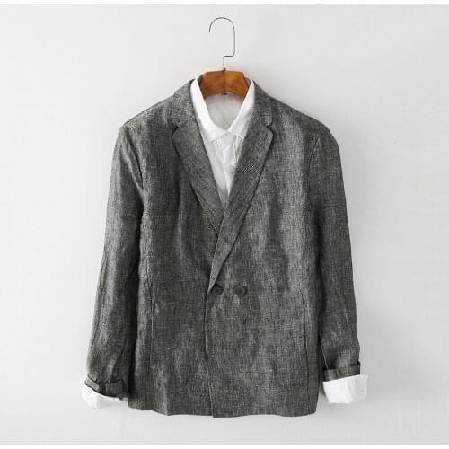 056 Spring Autumn Mens Linen Blazer Suit Business Casual Two Buttons Solid Color Simple Slim Fit Office Jacket Wedding Coats