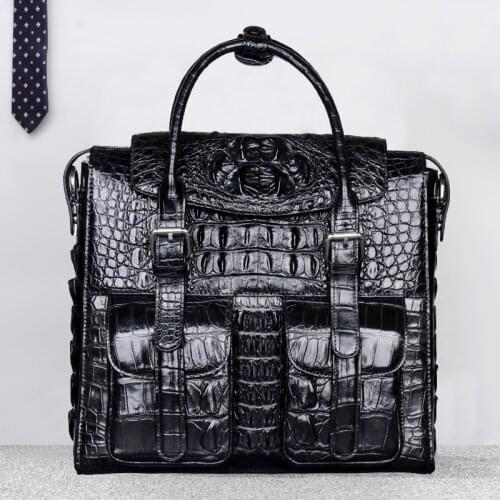 Mens Crocodile Pattern Briefcase Large Capacity British Business Office Satchel Lightweight Luxury Leather Handbag