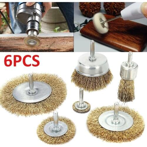 6Pcs Rotary Wire Wheel Cup Brush Set 6mm Shank Brush Use With Power Drill Fit For Mini Drill Rotary Tools Polishing Dremel Brush