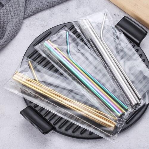 Stainless Steel Straw Set Metal 304 Color Straight Tube Drink Gift Straw Reusable Straw Metal Straw OPP Bag