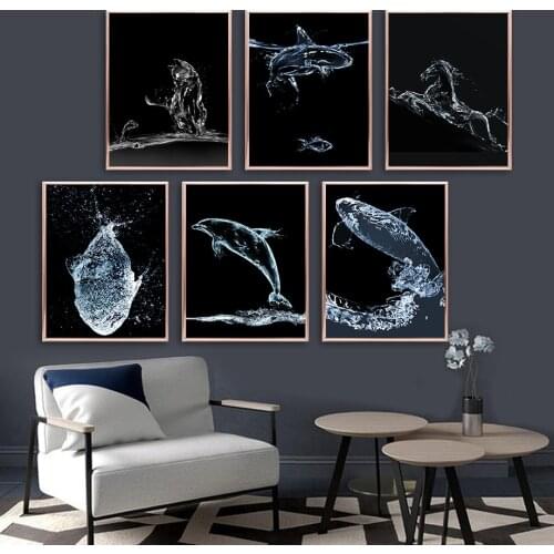 Cat Shark Whale Horse Dolphin Fish Wave Wall Art Canvas Painting Nordic Posters And Prints Wall Pictures For Living Room Decor