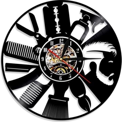 Barber Shop Wall Clock Plans Beard Moustache Hair Styling Vintage Hairdresser Vinyl Record 3D Wall Clock Art Wall Decor