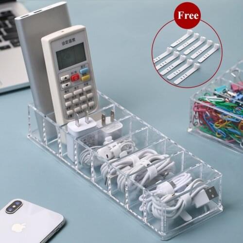 Desktop Data Cable Storage Box Transparent Multi-Grid Charger Power Cord Finishing Desktop Organizing Cable Winder Organizer