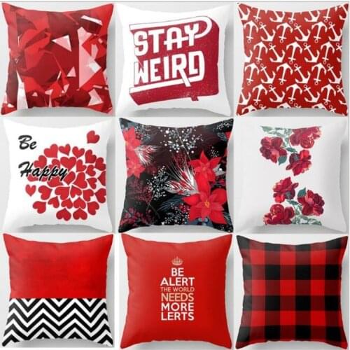 45*45cm Red Series Cushion Cover Polyester Square Throw Pillowcases Car Office Sofa Decorative Pillow Case Christmas Home Decor