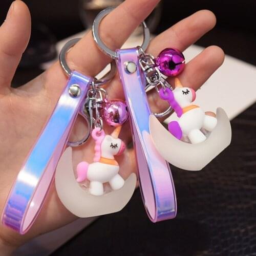 New Resin Glow Unicorn Moon Keychain Cartoon Animal Pendant Keyring Ornaments Women Couple Bags Car Key Ring Accessories