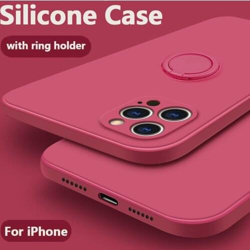 Solid Color Liquid Silicone Case For iPhone 12 Mini 11 Pro X XS Max XR 7 8 6s Plus SE 2020 Shockproof Case With Car Ring Holder