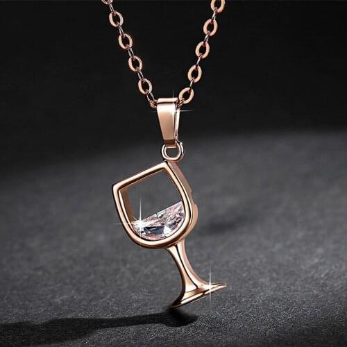 Shiny Zirconia Wine Glass Pendant Necklaces Gold/Rose Gold/Silver Color Female Choker Necklaces Fashion Jewelry Gifts For Women