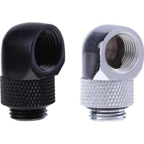 PC Water Cooling Tube Adapter G1/4 Inner Outer Dual Thread 90 Degree Rotary Water Tube Connector Adapter Black Silver 2 Colors