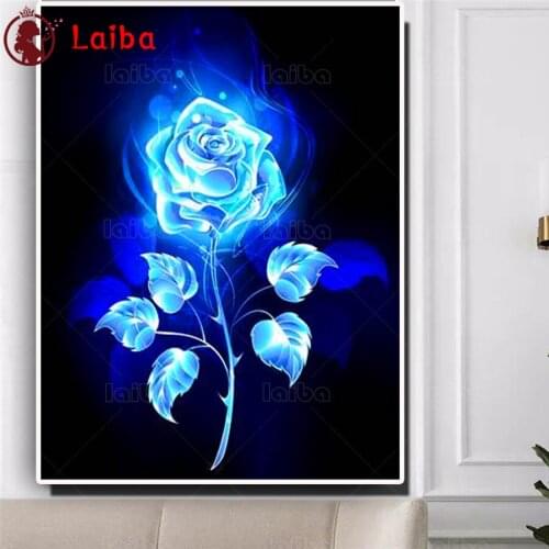 Full square round diamond painting blue rose picture diamond embroidery 5D rhinestone mosaic diamond inlaid flower pattern decor