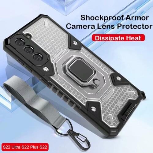 Shockproof Armor Magnetic Case For Samsung Galaxy S21 Ultra Note 20 S20 Plus A42 A52 A51 A71 Metal Ring Stand Transparent Cover