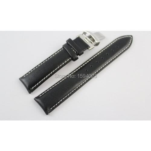 19mm (Buckle18mm) PRC200 T067417 High Quality Silver Butterfly Buckle + Black Genuine Leather Watch Bands Strap man