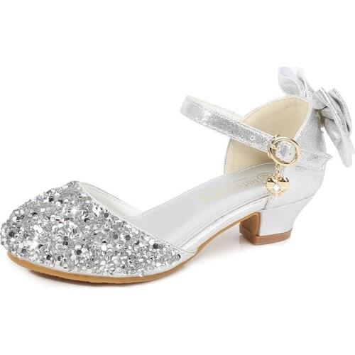 Sandals for Girls Summer Children Girls Rhinestone Crystal Princess Sandals Wedding Shoes Elegant Closed Top Girls High Heels