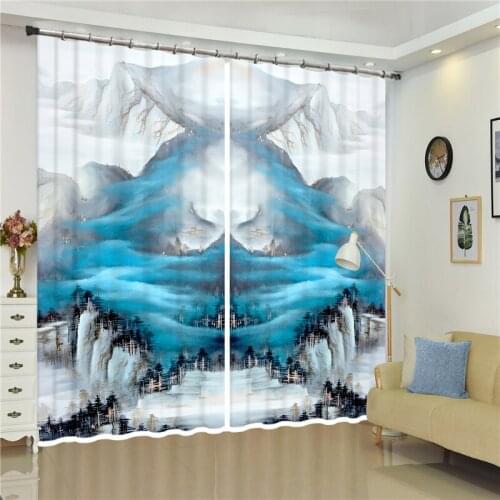 Snow Mountain White Clouds 3D Curtains Printing Blackout Curtains Living Room 3D curtains home decor Smooth drape curtain