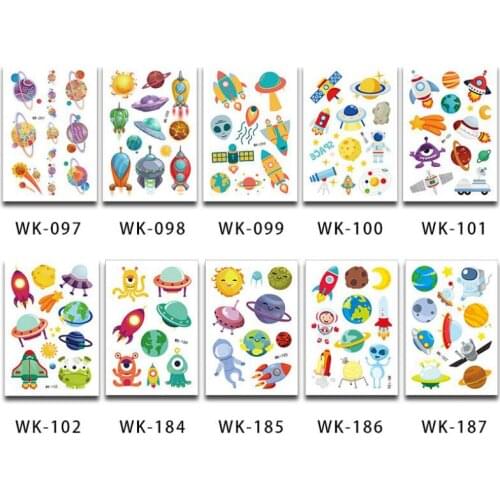 Temporary Tattoo Sticker Waterproof Cartoon Space Ship Fake Tattoos Hand Face Foot Body Art 10pcs
