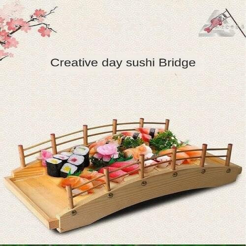 Japanese wooden wood Cuisine Sushi Bridge Boats Pine Creative Sushi Sashimi plate Platter Sushi Tableware Decoration Ornament