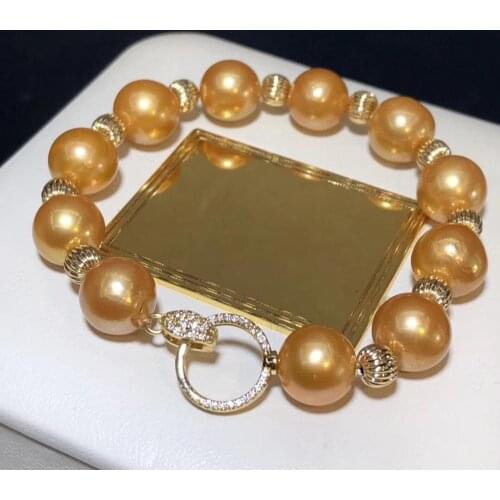 D422 Pearl Bracelet Fine Jewelry 11-12mm Natural Fresh Water Golden Edison Pearls Bracelets for Women Presents