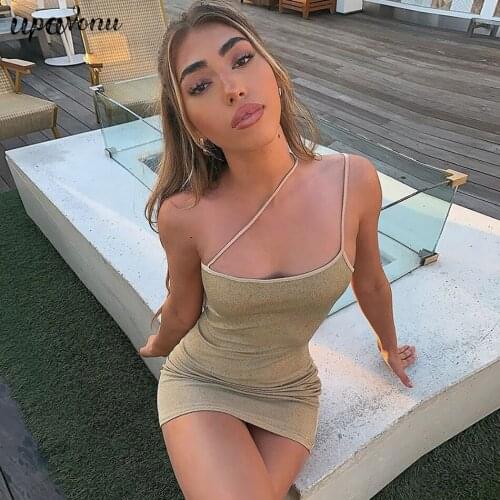 Free Shipping 2021 New Summer Womens Shiny Sling Dress Sexy Sleeveless Bodycon Halter Dress Celebrity Club Party Mini Vestidos