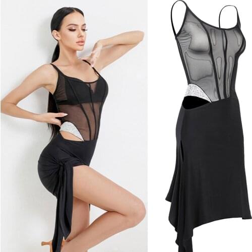 2020 Latin Dance Competition Dresses Sexy One-Shoulder Sleeve Mesh Practice Dress Latin Dance Adult Performance Clothes SL4341