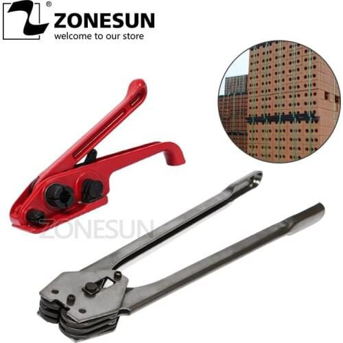 ZONESUN Manual plastic strapping tool sealer and tensioner for 12-16 mm PET PP packaging tool hand tool bricks Packing machine
