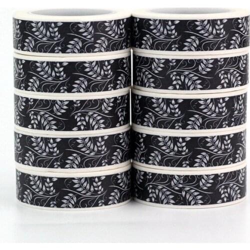 10PCS/lot Decorative Black and White Leaves Washi Tapes Paper DIY Scrapbooking Planner Adhesive Masking Tapes Kawaii Stationery