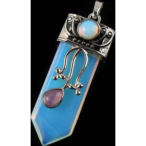 100-Unique 1 Pcs Silver Plated Sword Shape With Flower Pendant For Anniversary Opalite Opal Jewelry