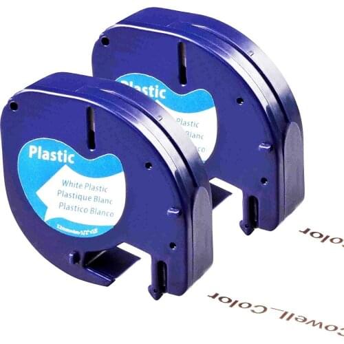 2XCompatible Dymo LetraTag 91331 S0721660 Black on White 12mm x 4M Label tape