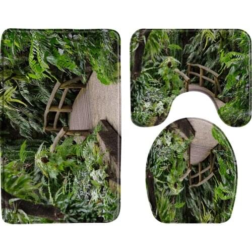 Bath Decor Mats Green Forest Scenery Wood Road Toilet 3 Pcs Set Natural Landscape Bathroom Rug Carpet Doormat Bathroom Product
