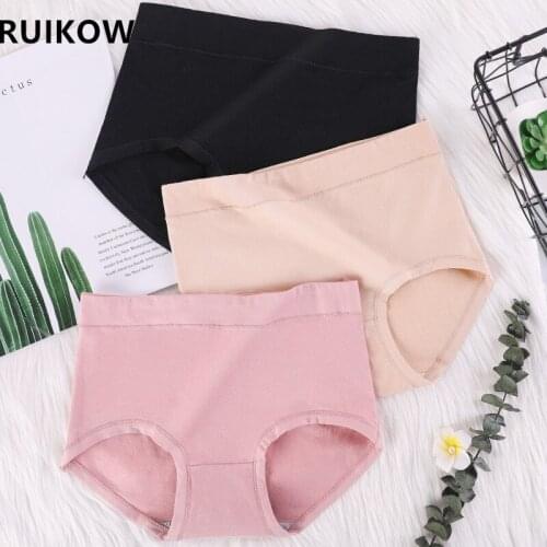 45Kg-110Kg 3Pcs Middle And High Rise Panties Women Cotton Solid Color Underwear Short Briefs For Body Shape Big Lingerie Female