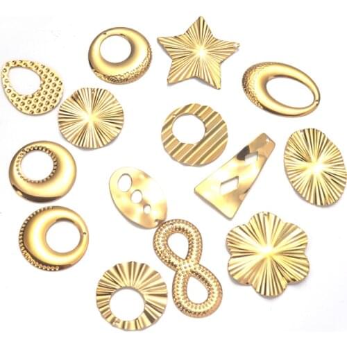 6pcs/Lot Irregular Embossing Made Stainless Steel Earring Charms Findings Teardrop Link Connectors Dangle Flowers Wholesale