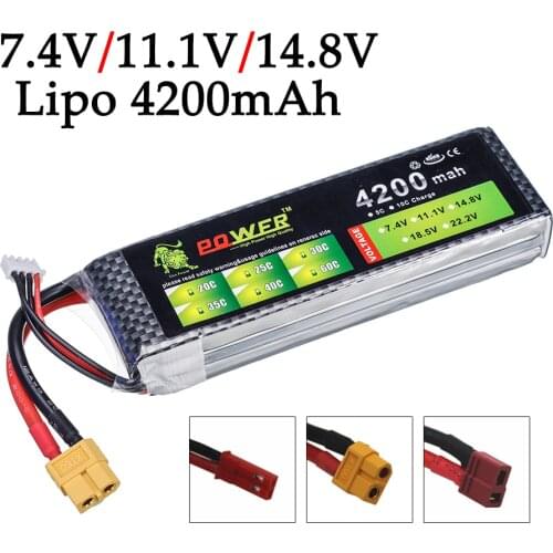 2s/3s/4s 4200mAh 7.4v/11.1v/14.8v Rechargeable Bettary for Rc Helicopter Cars Boats Airplane Guns toys Lipo Battery T/JST/XT60