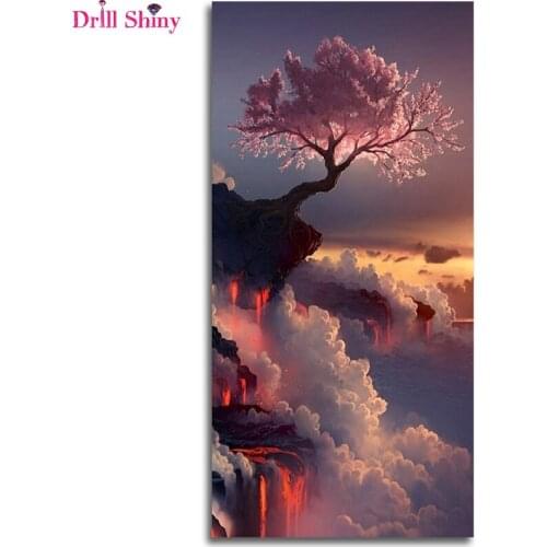 Sakura Diamond Painting cherry On the Volcano Picture handmade Embroidery Crystal Mosaic Cross stitch Painting kit wall Decor