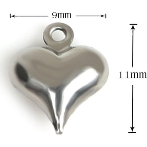 Free shipping Retail 20PCs Rhodium Tone Stainless Steel Heart Charm Pendants 9*11mm/12*13mm/16*17mm