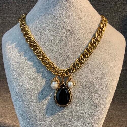 Brand For Women Skull Party Fashion Jewelry Snake Pendant Vintage Black Crystal Pearls Chain Steam Punk Design