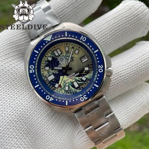 STEELDIVE 1970J Mens Diving Watch 200M Waterproof 316 Steel Luminous Dial Japan NH35 Automatic Mechanical Watch Wave
