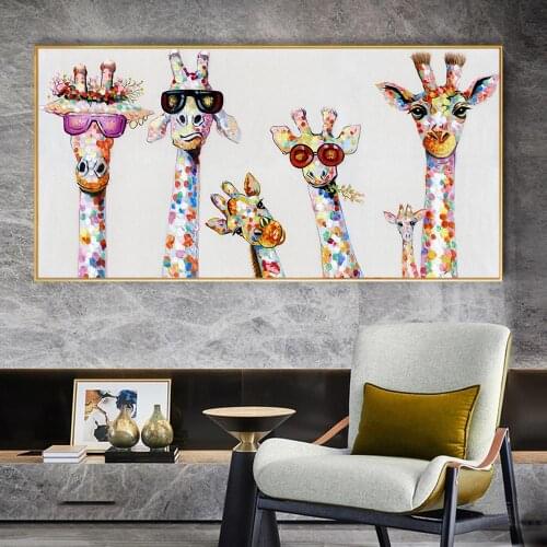 DDHH Wall Art Canvas Print Color Animal Picture Giraffe painting Family For Living Room Home Decor No Frame
